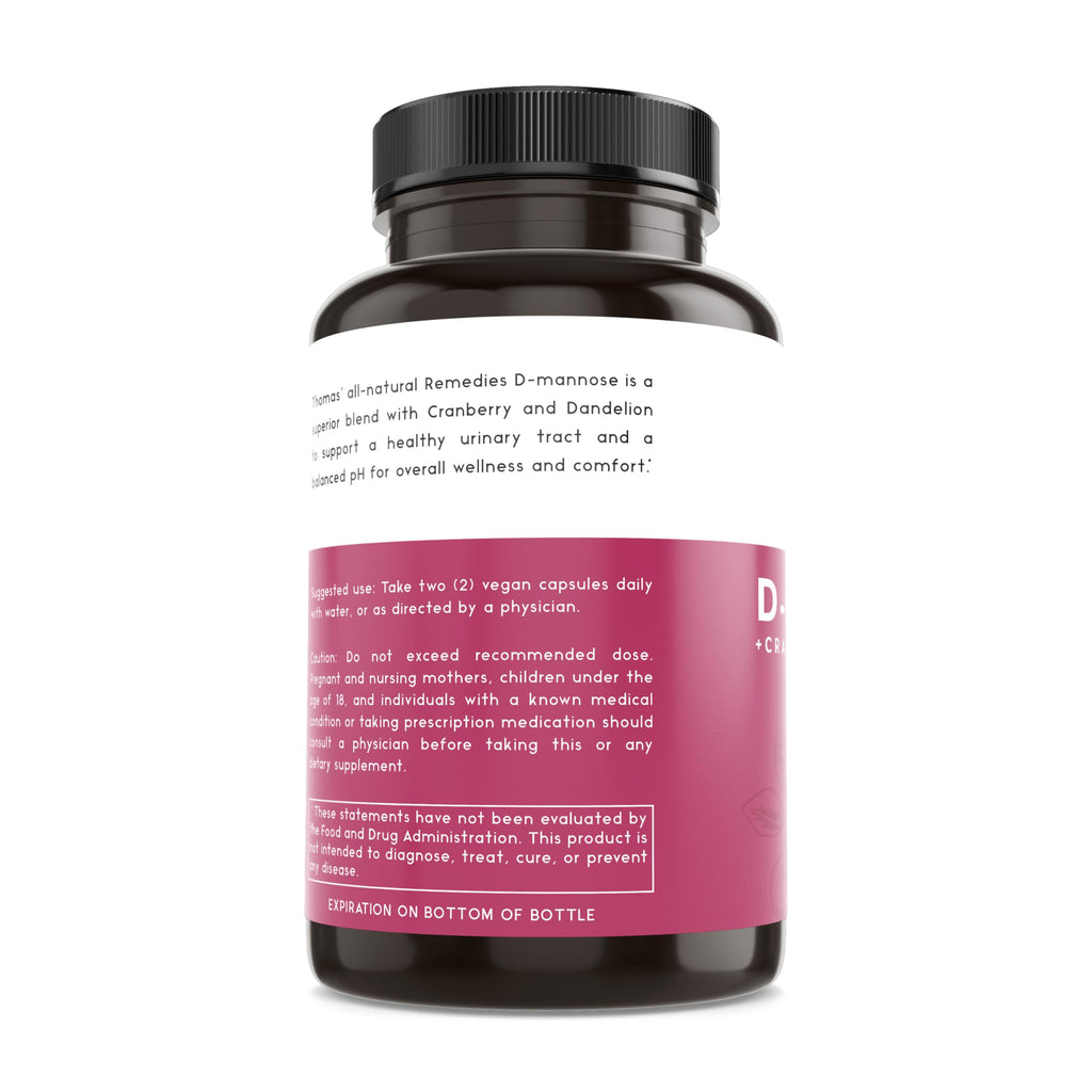 Thomas' All-Natural D-Mannose 1200mg with Cranberry & Dandelion | UTI Health Support | Vegan