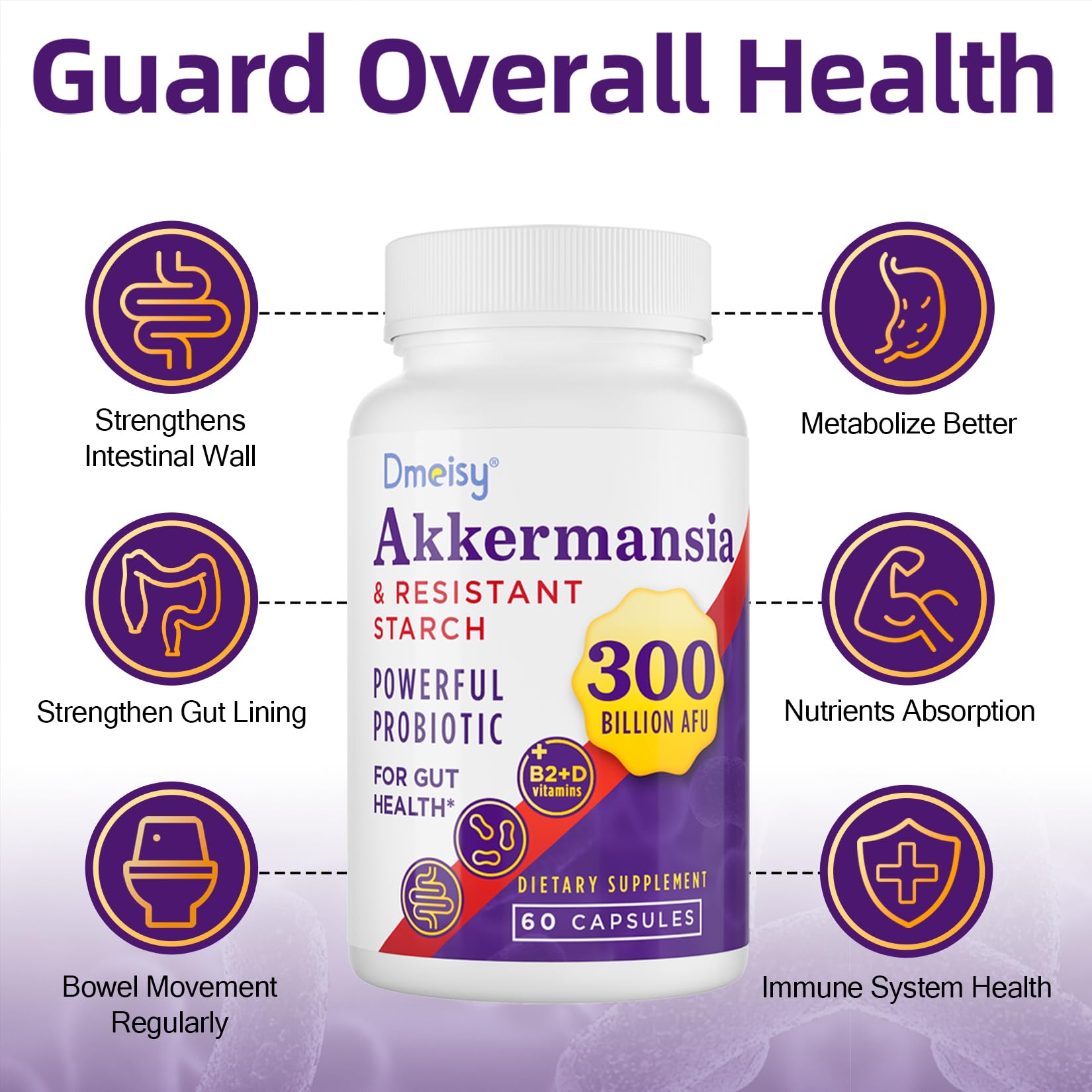 Dmeisy Akkermansia Muciniphila Supplement – 300B AFU Probiotic for Gut Health | 120 Count