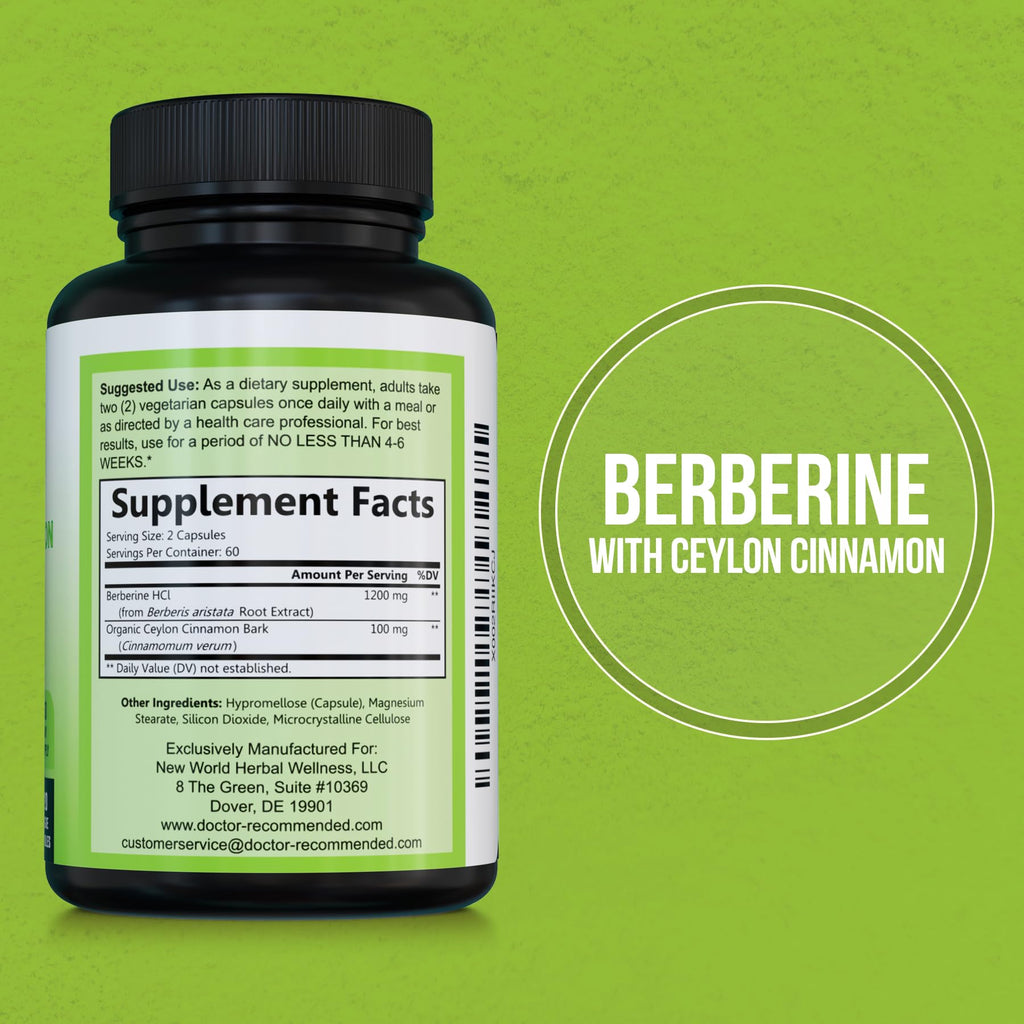 Berberine with Ceylon Cinnamon - 1200mg Berberine + 100mg Organic Cinnamon | 120 Veggie Capsules | 60-Day Supply (Pack of 2) | Doctor Recommended Supplements
