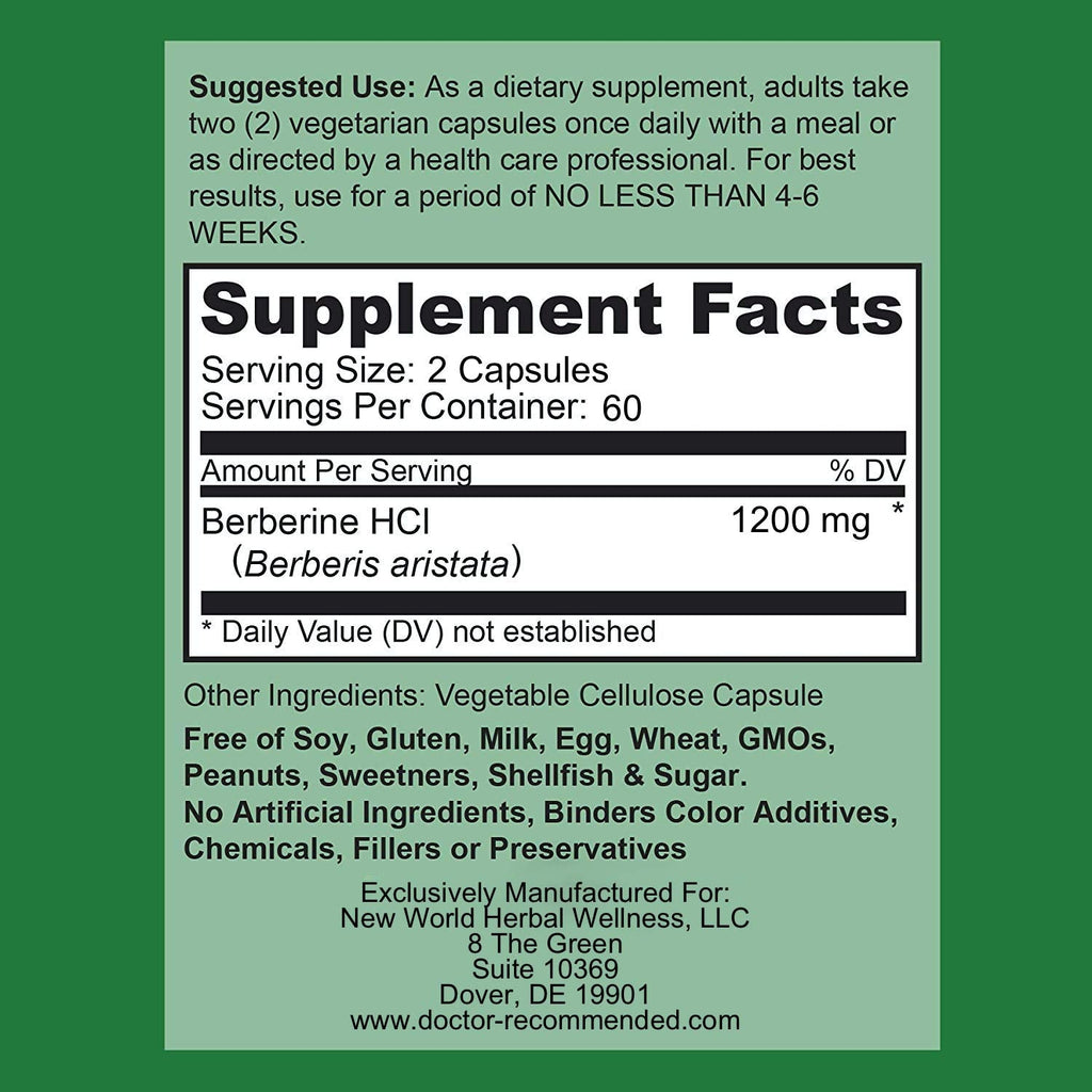 Berberine Plus 1200 mg | Doctor Recommended Supplements | 120 Veggie Capsules (Pack of 2)