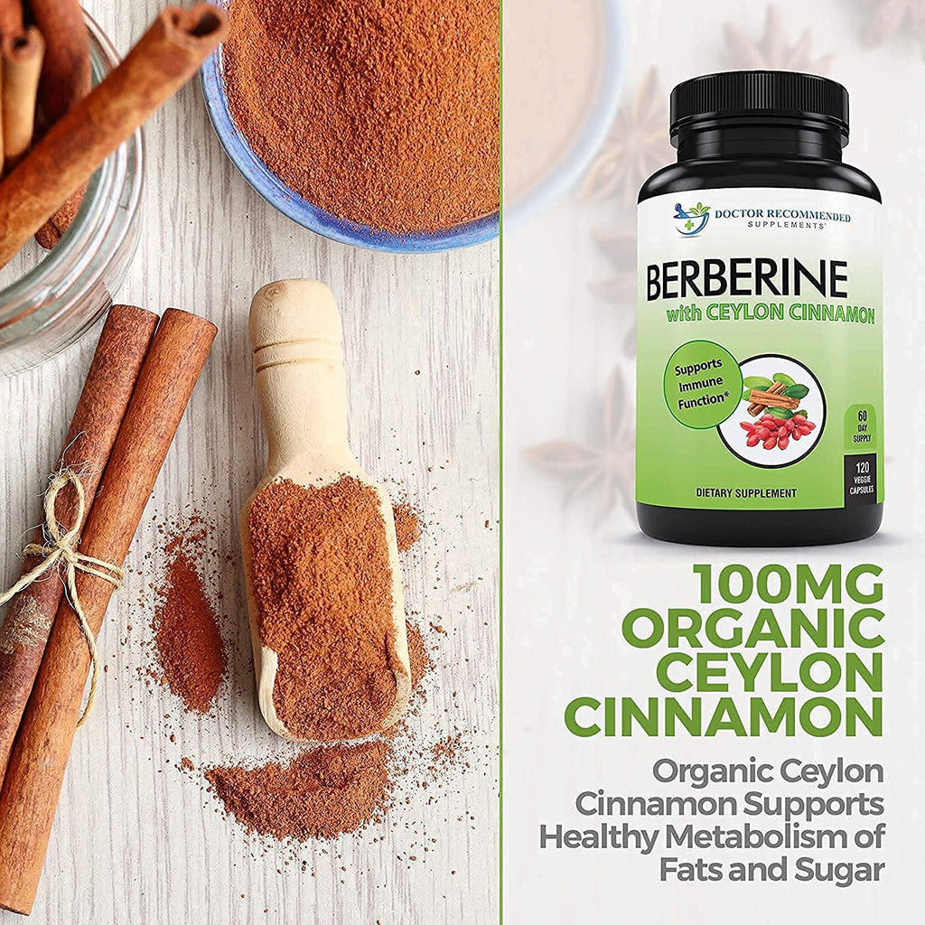 Berberine with Ceylon Cinnamon - 1200mg Berberine + 100mg Organic Cinnamon | 120 Veggie Capsules | 60-Day Supply (Pack of 2) | Doctor Recommended Supplements
