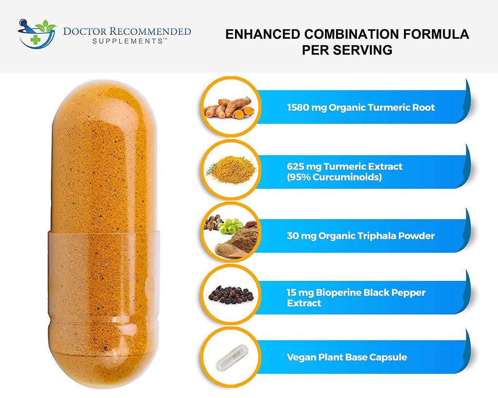 Turmeric Curcumin 2250mg/day — Bioperine Veggie Caps — 100% Organic | Pack of 3 | Doctor Recommended Supplements
