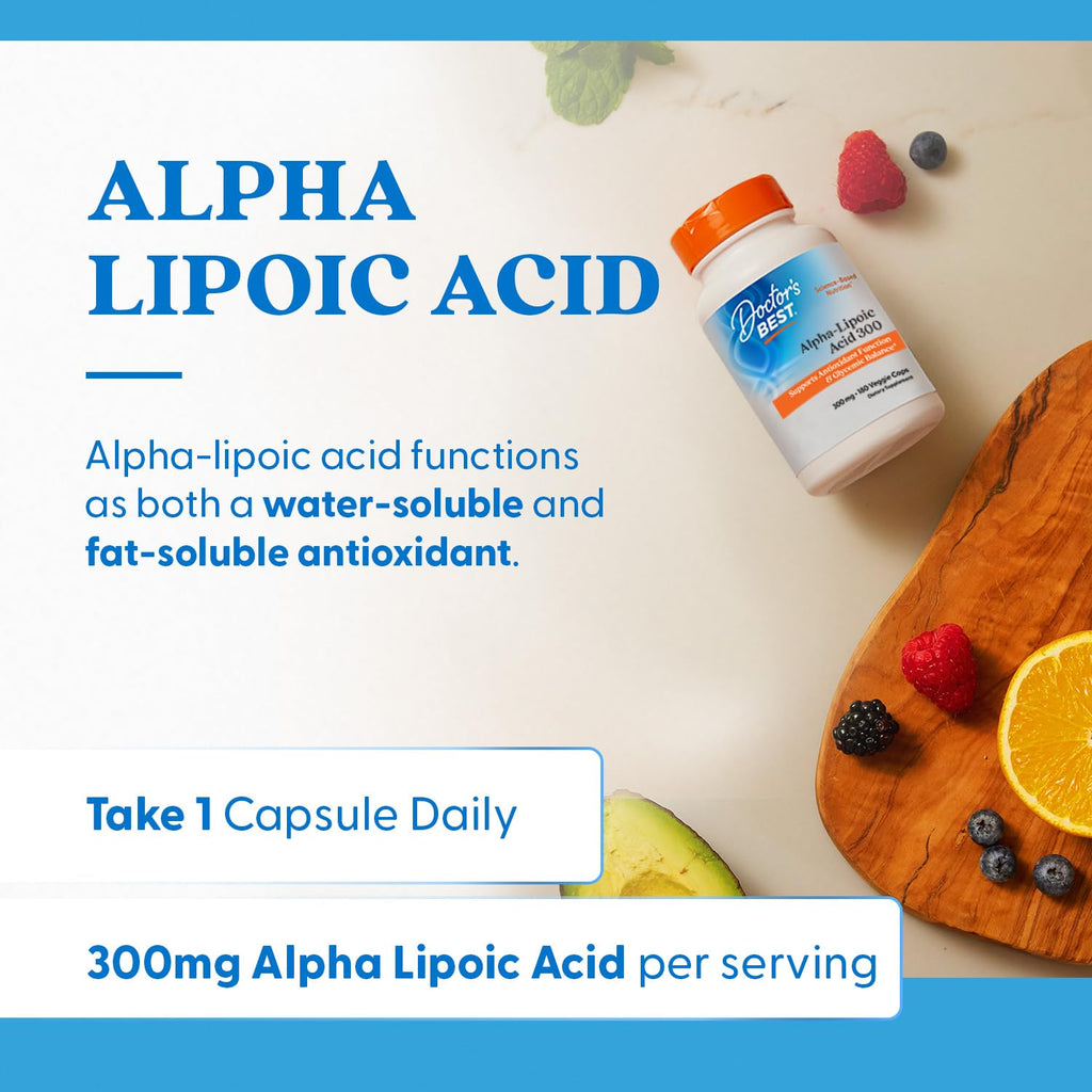 Doctor's Best Alpha-Lipoic Acid 300 mg – Antioxidant Support, Non-GMO, Gluten Free, Vegan (180 Veggie Caps)