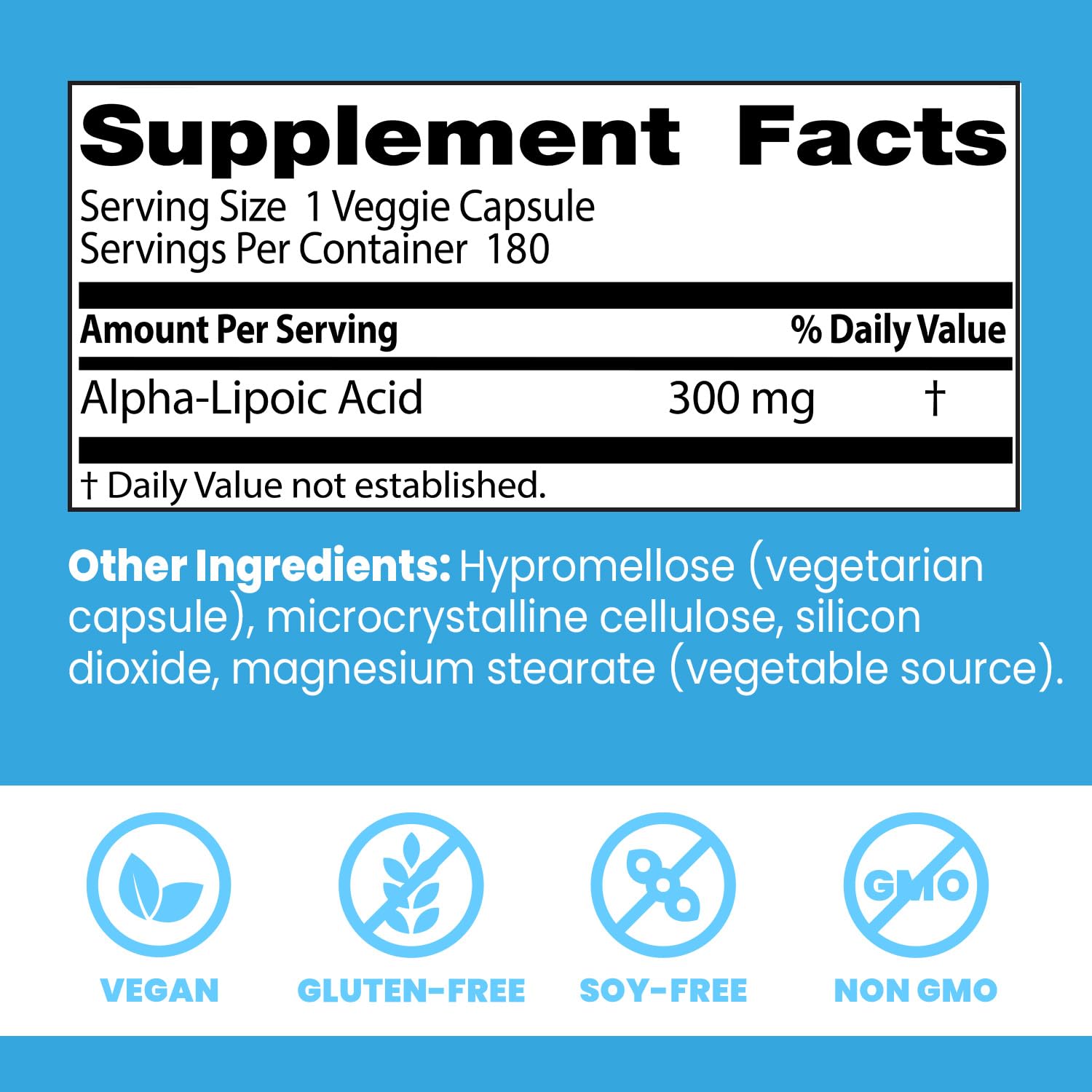 Doctor's Best Alpha-Lipoic Acid 300 mg – Antioxidant Support, Non-GMO, Gluten Free, Vegan (180 Veggie Caps)
