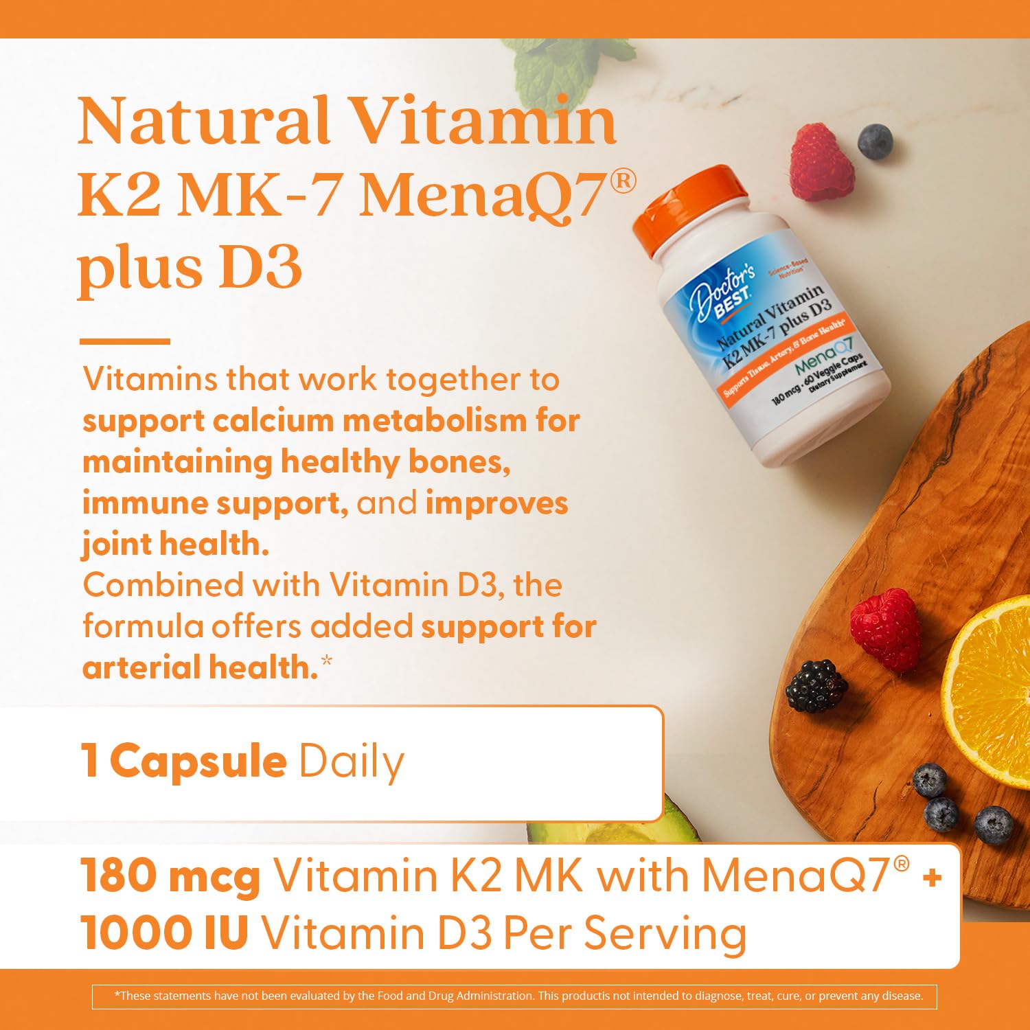 Doctor's Best Vitamin K2 MK-7 + D3 - Supports Bone, Artery & Tissue Health | 60 Veggie Caps
