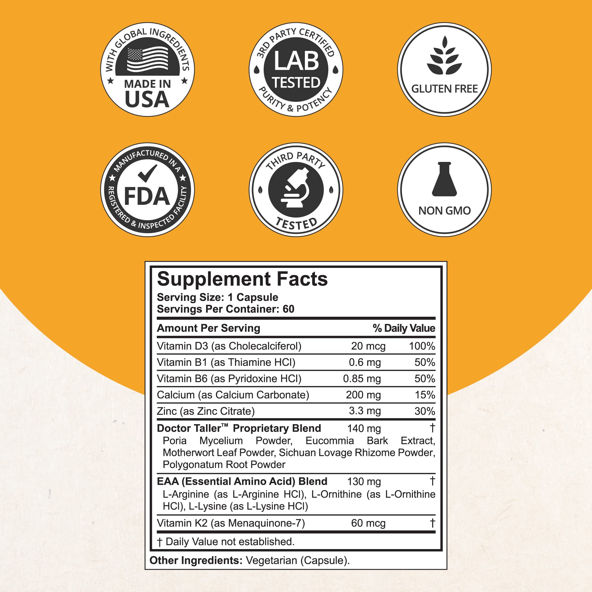 NuBest Doctor Taller Bone Strength Supports for Kids 8+ | Calcium, D3, K2, Amino Acids & Herbal Blend — 60 Vegan Capsules