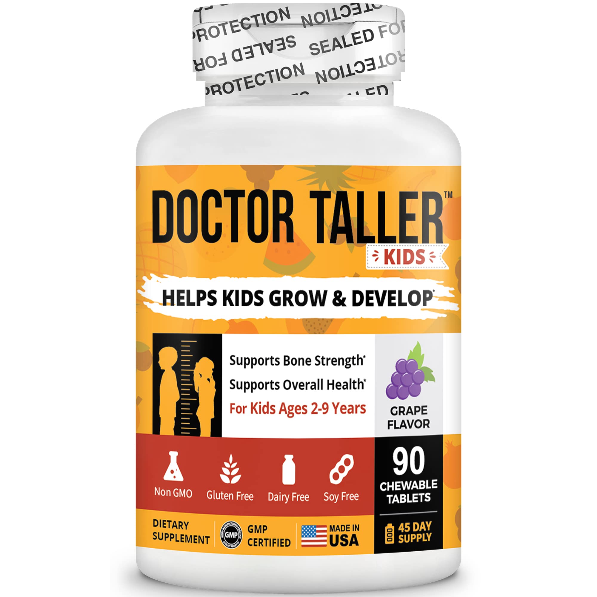 Doctor Taller Kids - Multivitamins for Ages 2-9 (Grape) | Calcium, Immunity Support, 90 Chewables