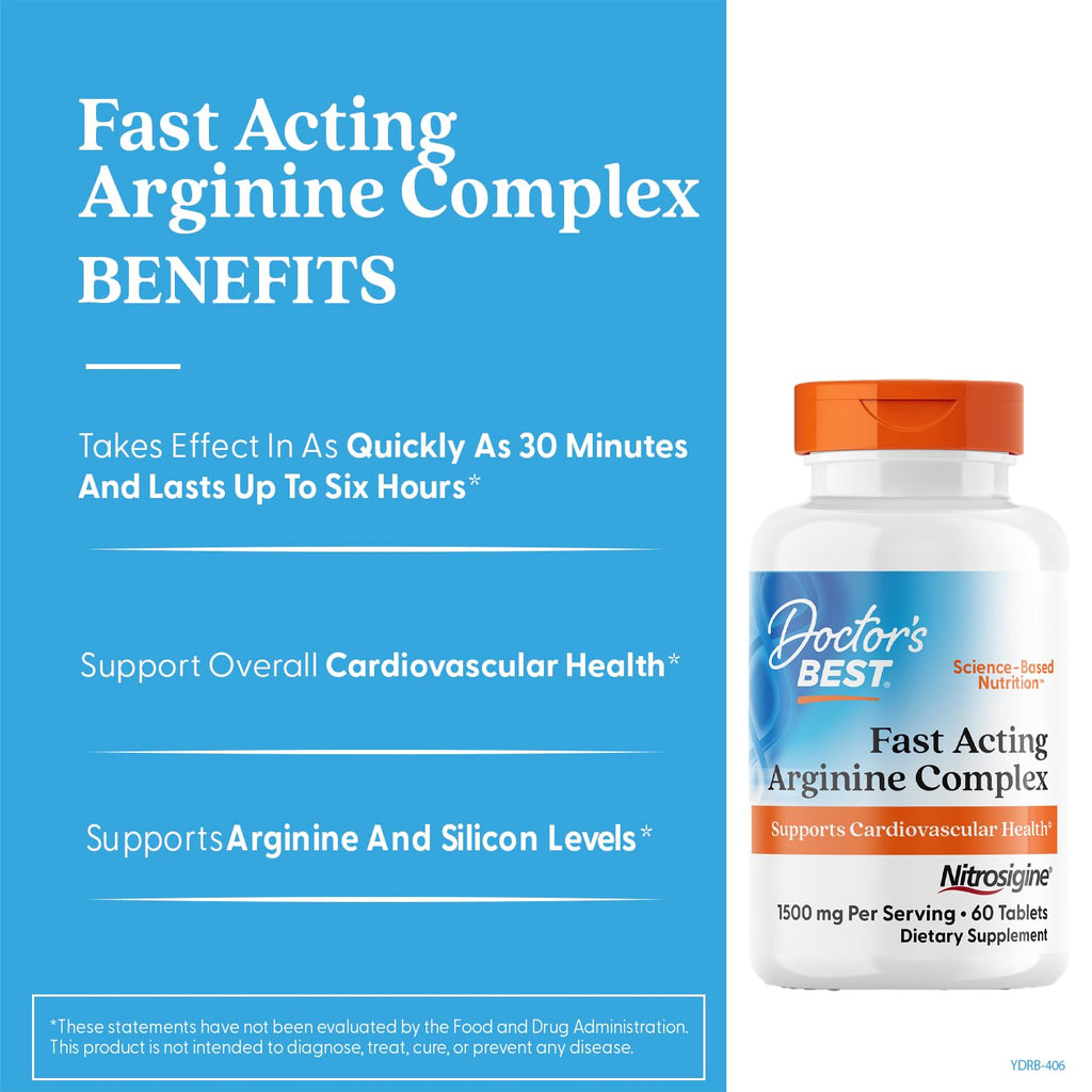 Doctor's Best Fast Acting Arginine Complex – Supports Cardiovascular Health – Non-GMO, Gluten Free, Soy Free, Vegan – 60 Tablets