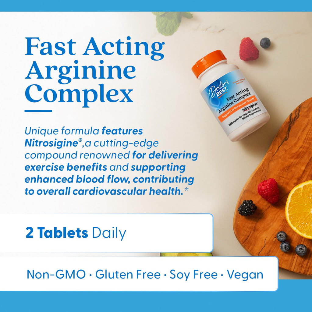Doctor's Best Fast Acting Arginine Complex – Supports Cardiovascular Health – Non-GMO, Gluten Free, Soy Free, Vegan – 60 Tablets