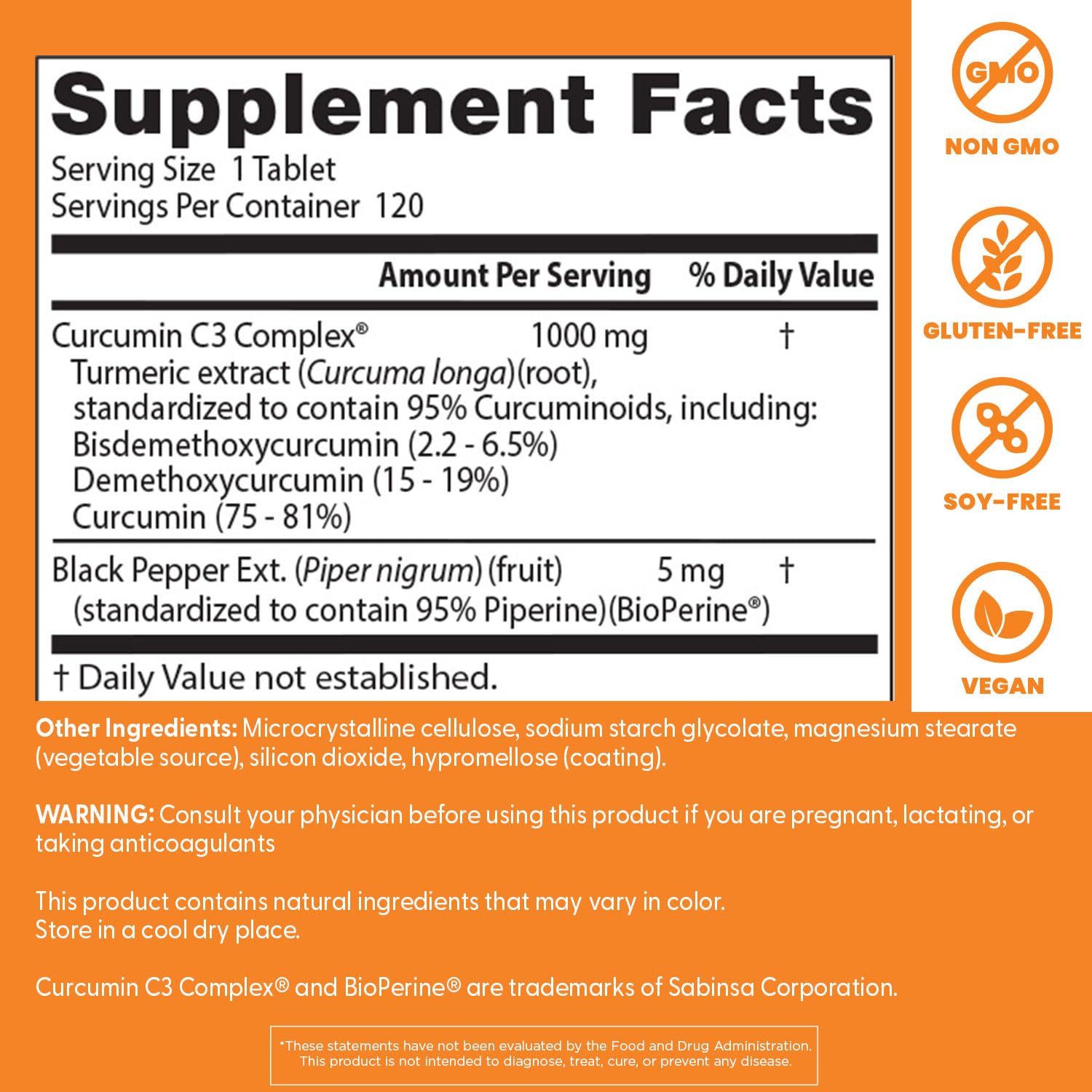 Doctor's Best Curcumin from Turmeric Root with C3 Complex & BioPerine - 1000 mg, 120 Tablets | Joint Support