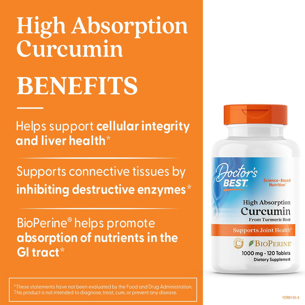 Doctor's Best Curcumin from Turmeric Root with C3 Complex & BioPerine - 1000 mg, 120 Tablets | Joint Support