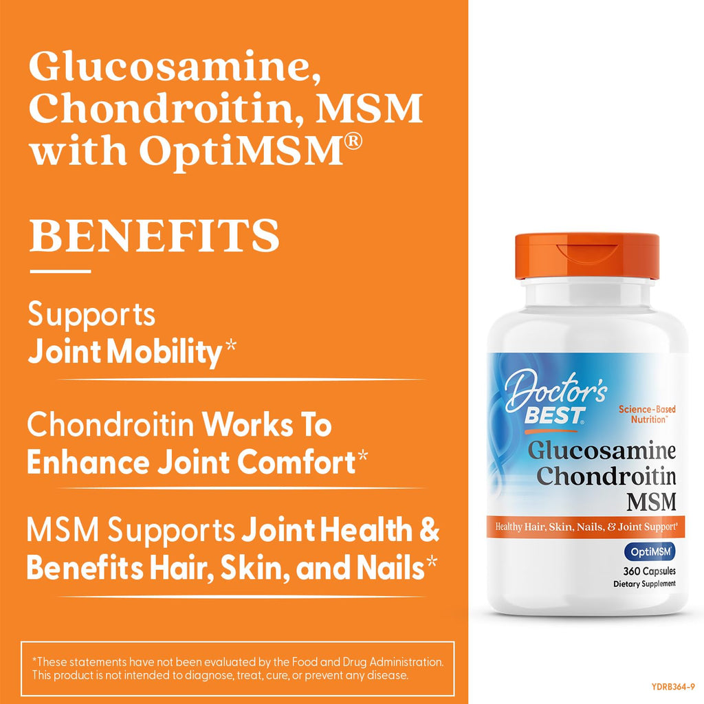 Doctor's Best Glucosamine Chondroitin MSM with OptiMSM — Joint Support Capsule Formula, Non-GMO, Gluten & Soy Free, 360 Count
