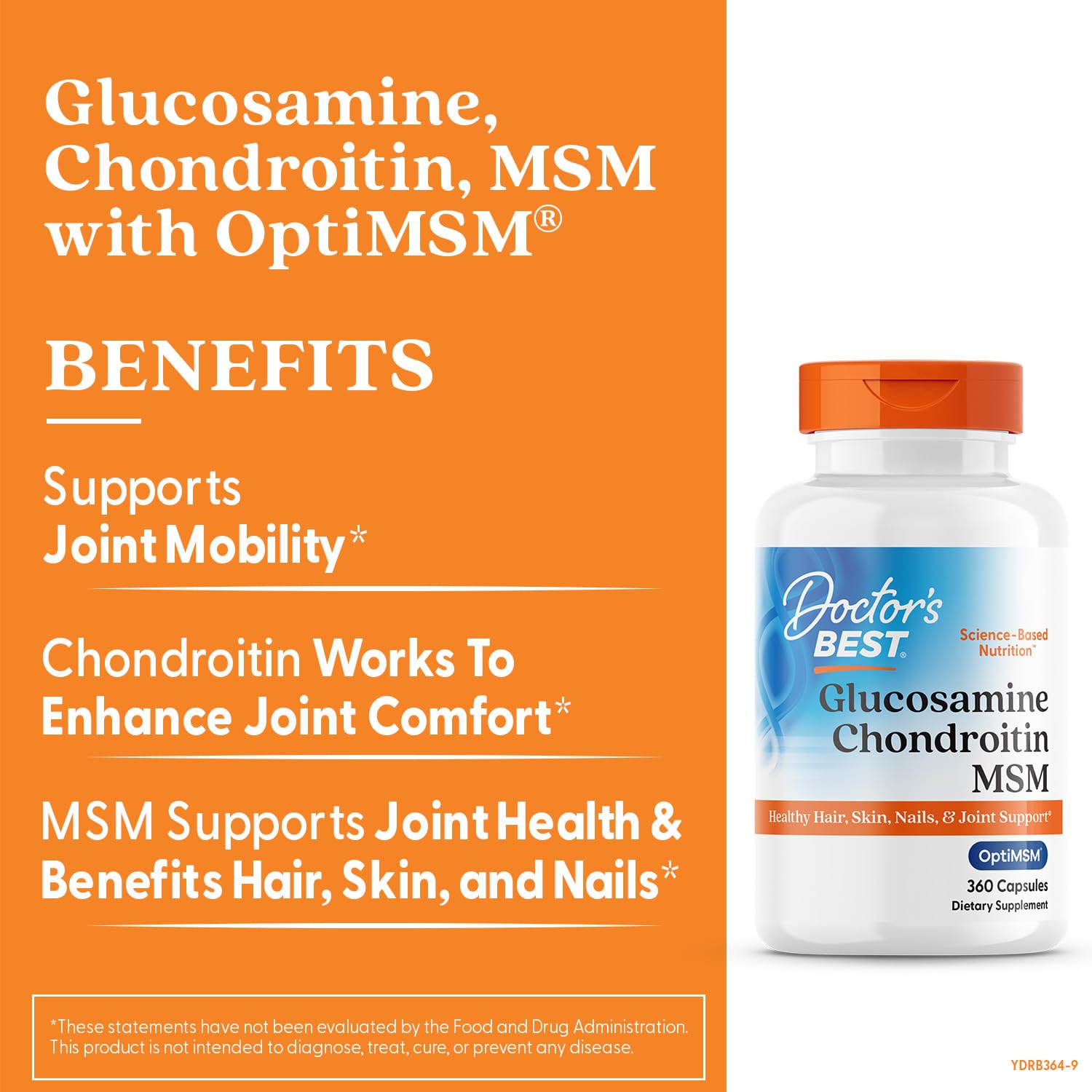 Doctor's Best Glucosamine Chondroitin MSM with OptiMSM — Joint Support Capsule Formula, Non-GMO, Gluten & Soy Free, 360 Count