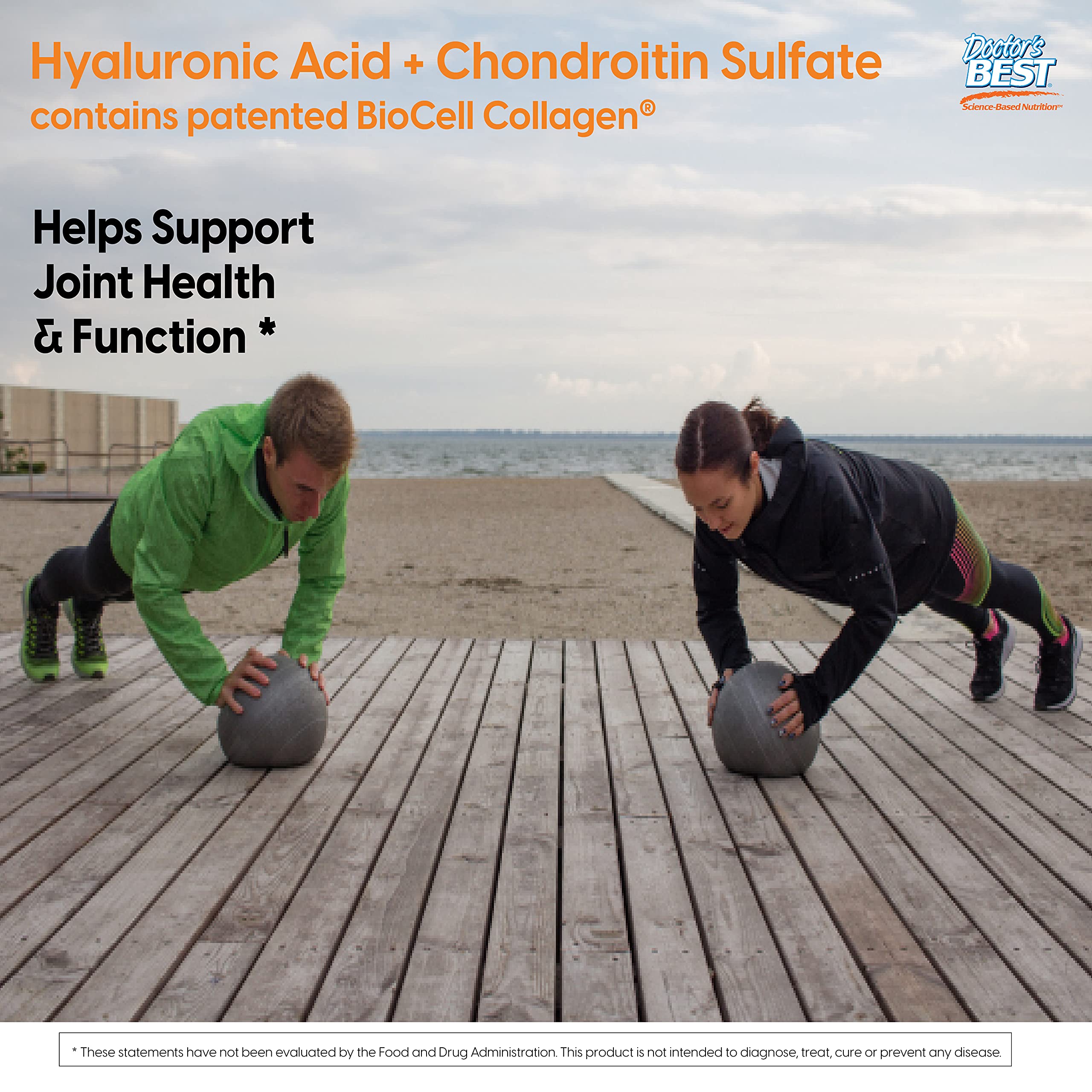 Doctor's Best Hyaluronic Acid with Chondroitin Sulfate Featuring BioCell Collagen – Joint Support, Skin Health, Non-GMO, Gluten Free, Soy Free, 180 Count