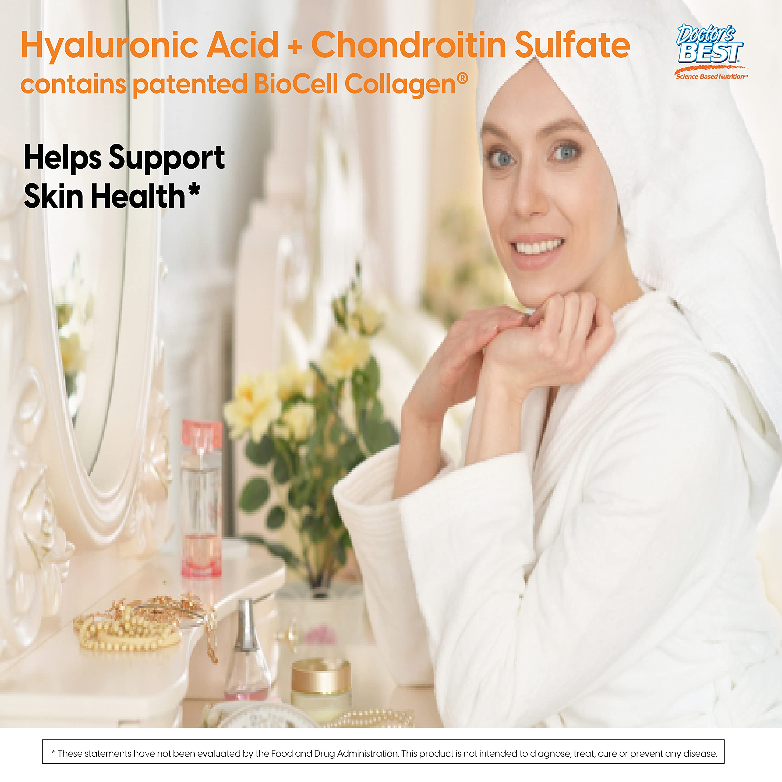 Doctor's Best Hyaluronic Acid with Chondroitin Sulfate Featuring BioCell Collagen – Joint Support, Skin Health, Non-GMO, Gluten Free, Soy Free, 180 Count
