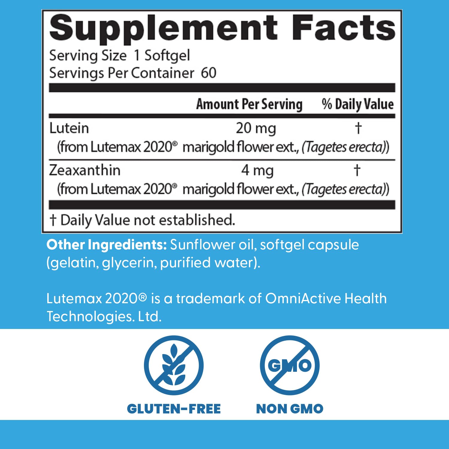 Doctors Best Lutein with Lutemax 20 mg - Supports Eye Health & Performance, Non-GMO, Gluten Free | 60 Softgels