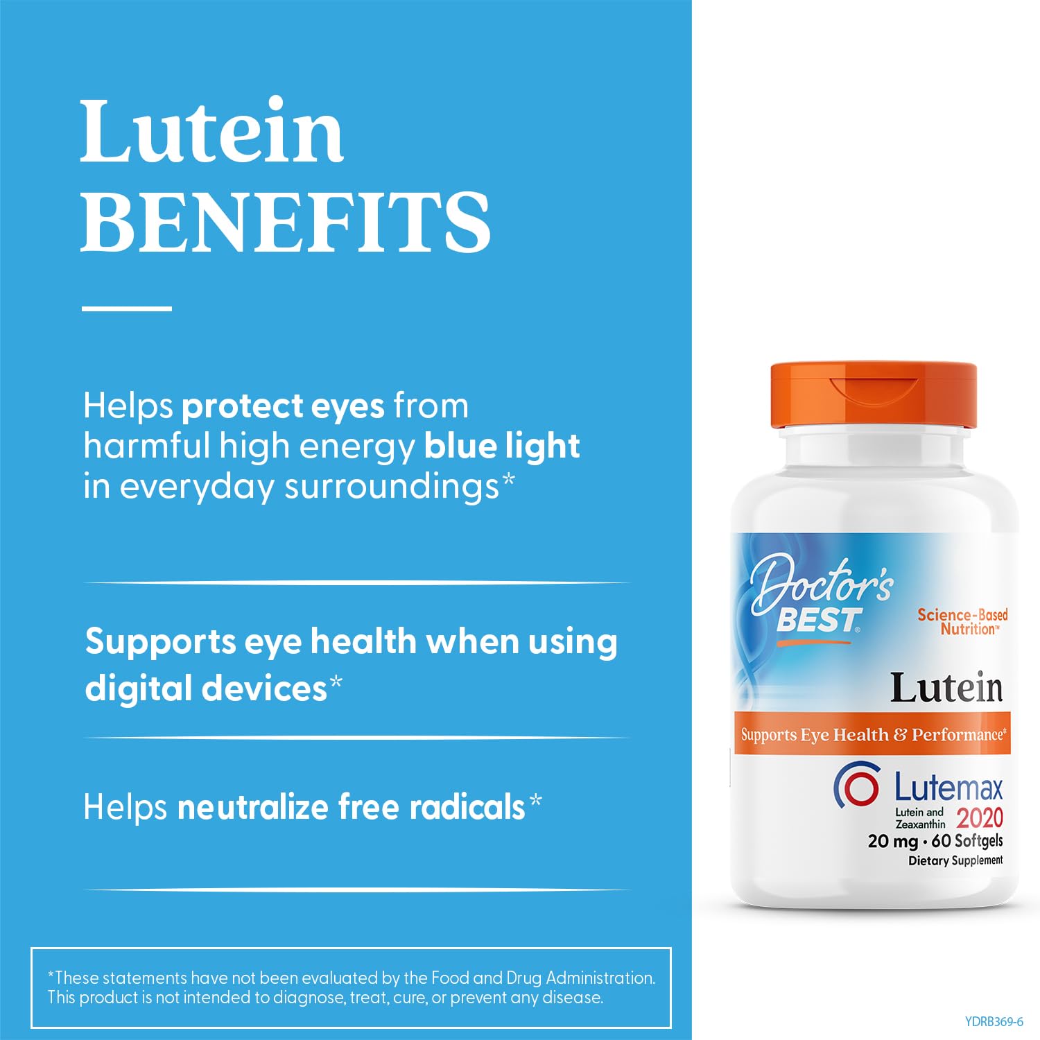 Doctors Best Lutein with Lutemax 20 mg - Supports Eye Health & Performance, Non-GMO, Gluten Free | 60 Softgels