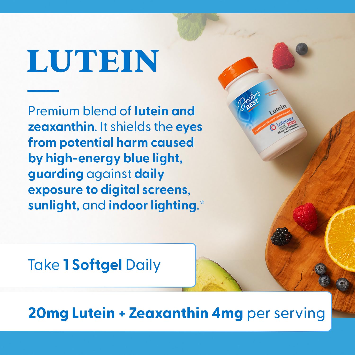 Doctors Best Lutein with Lutemax 20 mg - Supports Eye Health & Performance, Non-GMO, Gluten Free | 60 Softgels