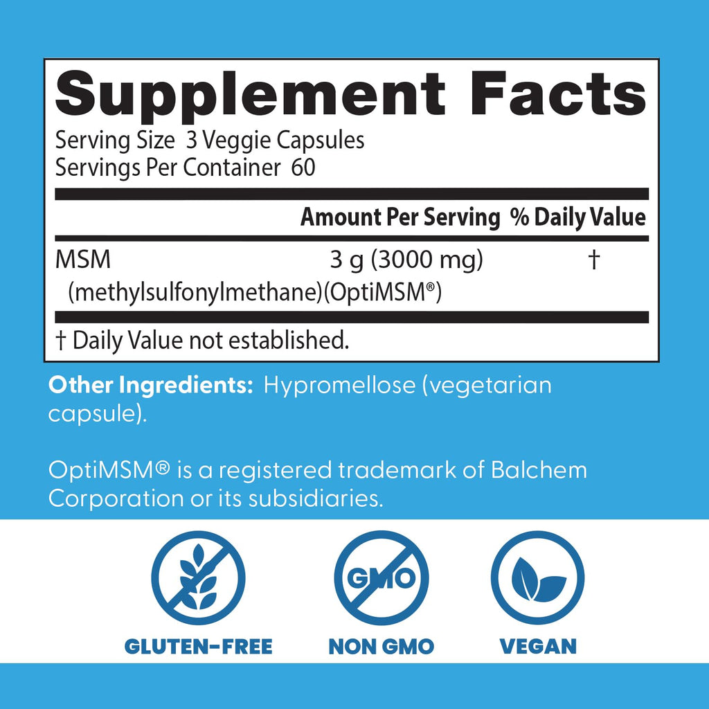 Doctors Best MSM – Supports Hair, Skin, Nails & Joints | Non-GMO, Gluten Free, Vegan | 180 Veggie Caps