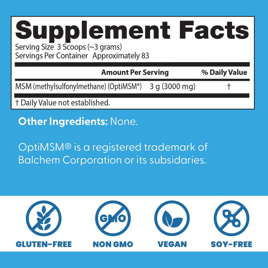 Doctors Best MSM Powder - Supports Hair, Skin, Nails & Joints | Non-GMO, Gluten Free, Soy Free, Vegan | 8.8 oz (250 g)