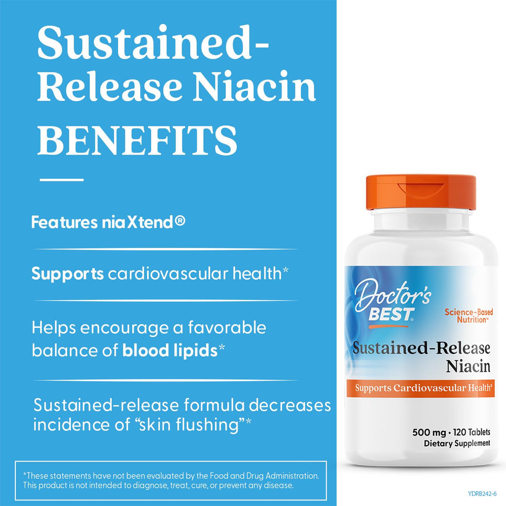 Doctors Best Sustained-Release Niacin with niaXtend – Heart Health | 120 Tablets | Vegan