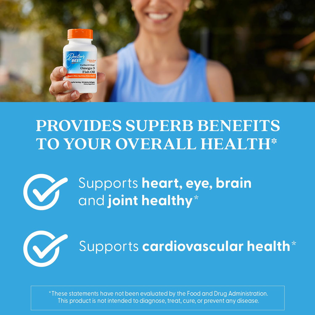 Doctor's Best Purified & Clear Omega-3 Fish Oil – Goldenomega, 120 Softgels