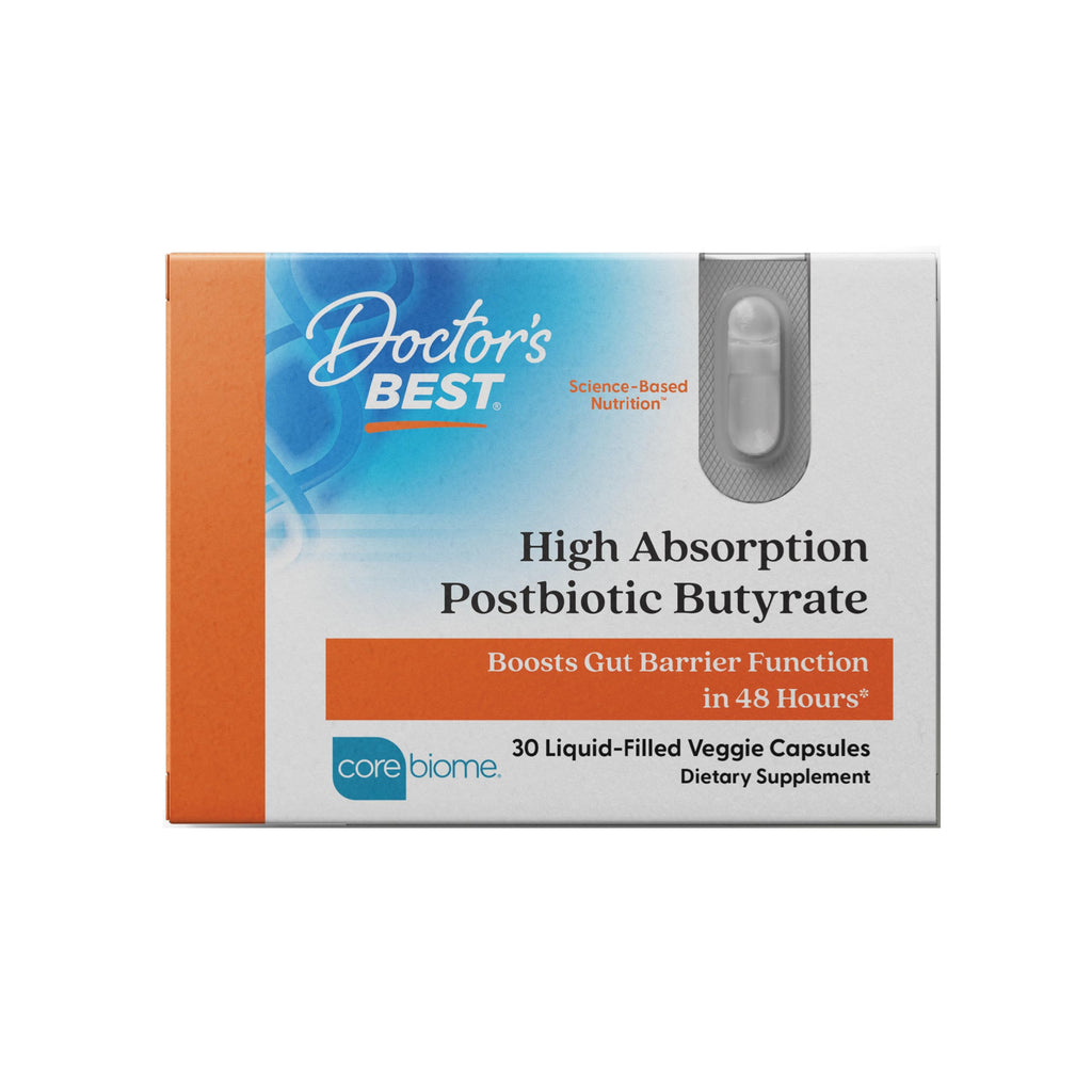 Doctor's Best High Absorption Postbiotic Butyrate with Corebiome – Gut & Immune Health | Non-GMO, Gluten Free, Soy Free, Vegan | 30 Veggie Caps