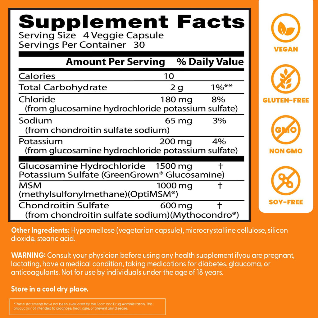 Doctors BEST Vegan Glucosamine Chondroitin MSM – Joint Support, Healthy Hair, Skin, Nails | 120 Veggie Capsules