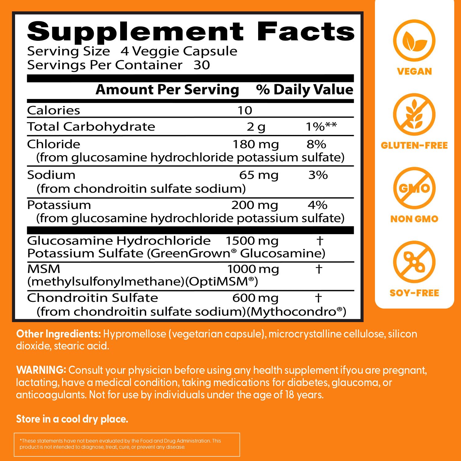 Doctors BEST Vegan Glucosamine Chondroitin MSM – Joint Support, Healthy Hair, Skin, Nails | 120 Veggie Capsules
