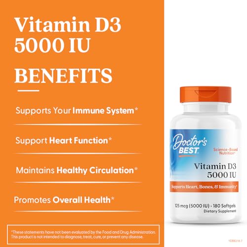 Doctor's Best Vitamin D3 5000IU – Non-GMO, Gluten & Soy Free | Supports Bones & Immune Function