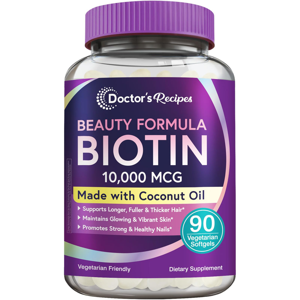 Doctor's Recipes Biotin 10,000 mcg – Hair, Skin & Nails | Vegetarian, Non-GMO