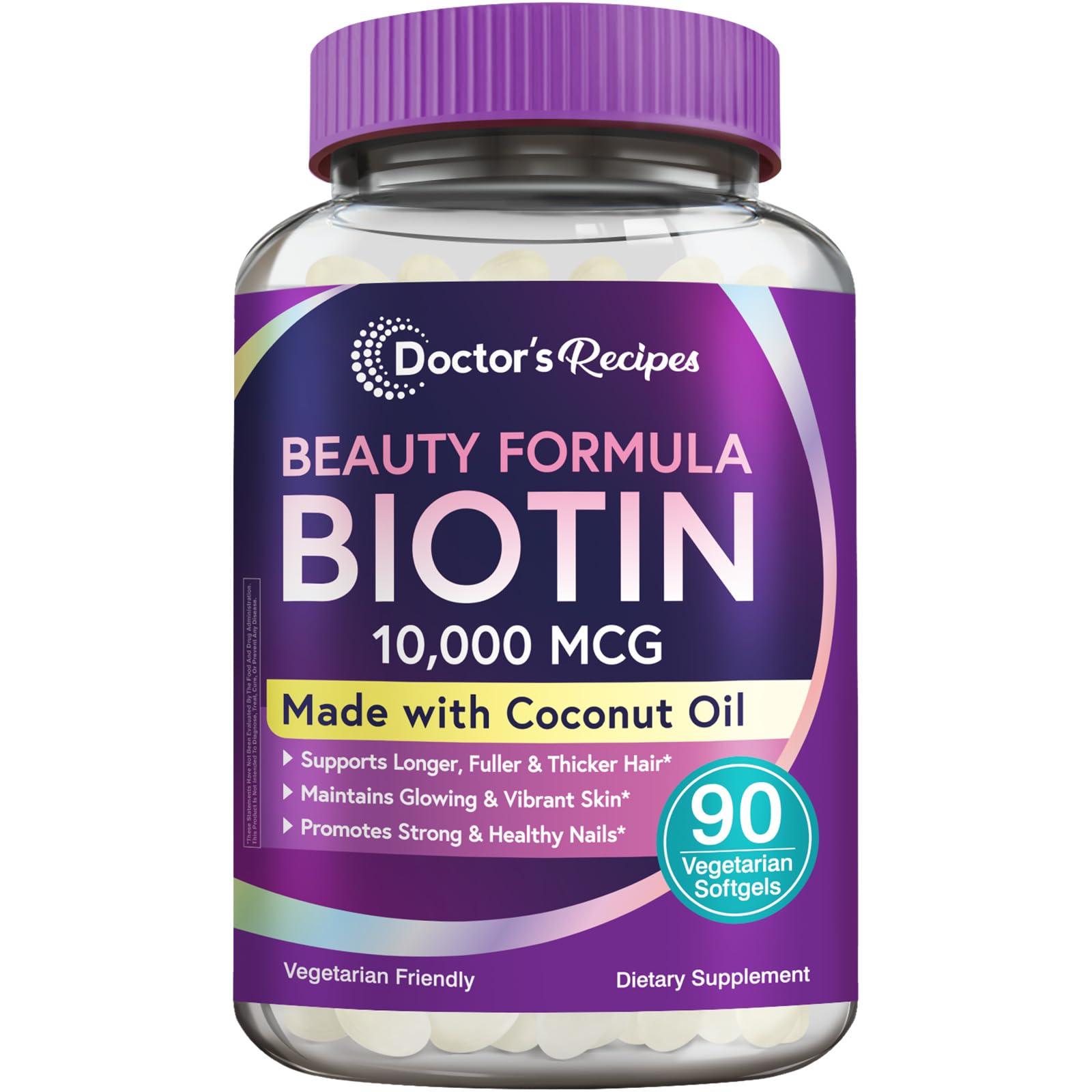 Doctor's Recipes Biotin 10,000 mcg – Hair, Skin & Nails | Vegetarian, Non-GMO