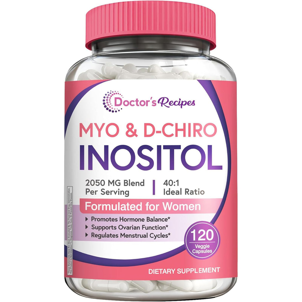 Doctor's Recipes Inositol Supplement – 40:1 Myo-Inositol & D-Chiro Inositol, 2,050 mg per serving, Hormone Balance & Fertility Support, 120 Vegan Caps
