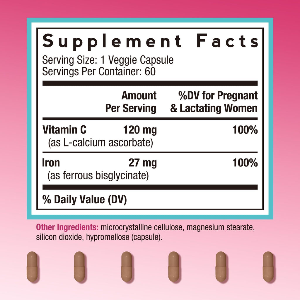 Doctor's Recipes Iron Supplement for Pregnant Women | Chelated Iron Bisglycinate + Vitamin C