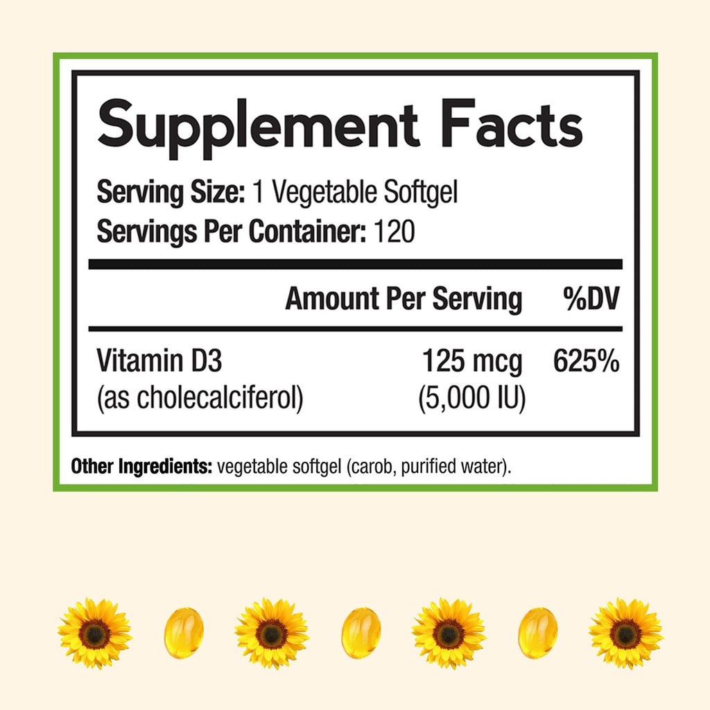 Doctor's Recipes Vitamin D3 5000IU — Immune Support, 120 Vegetarian Softgels