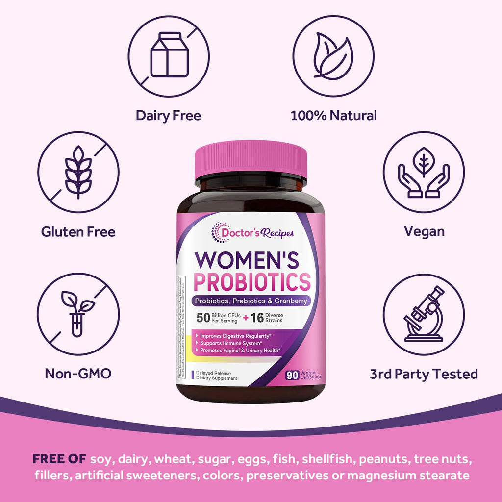 Doctor's Recipes Women's Probiotic 50B CFU - 16 Strains + Cranberry