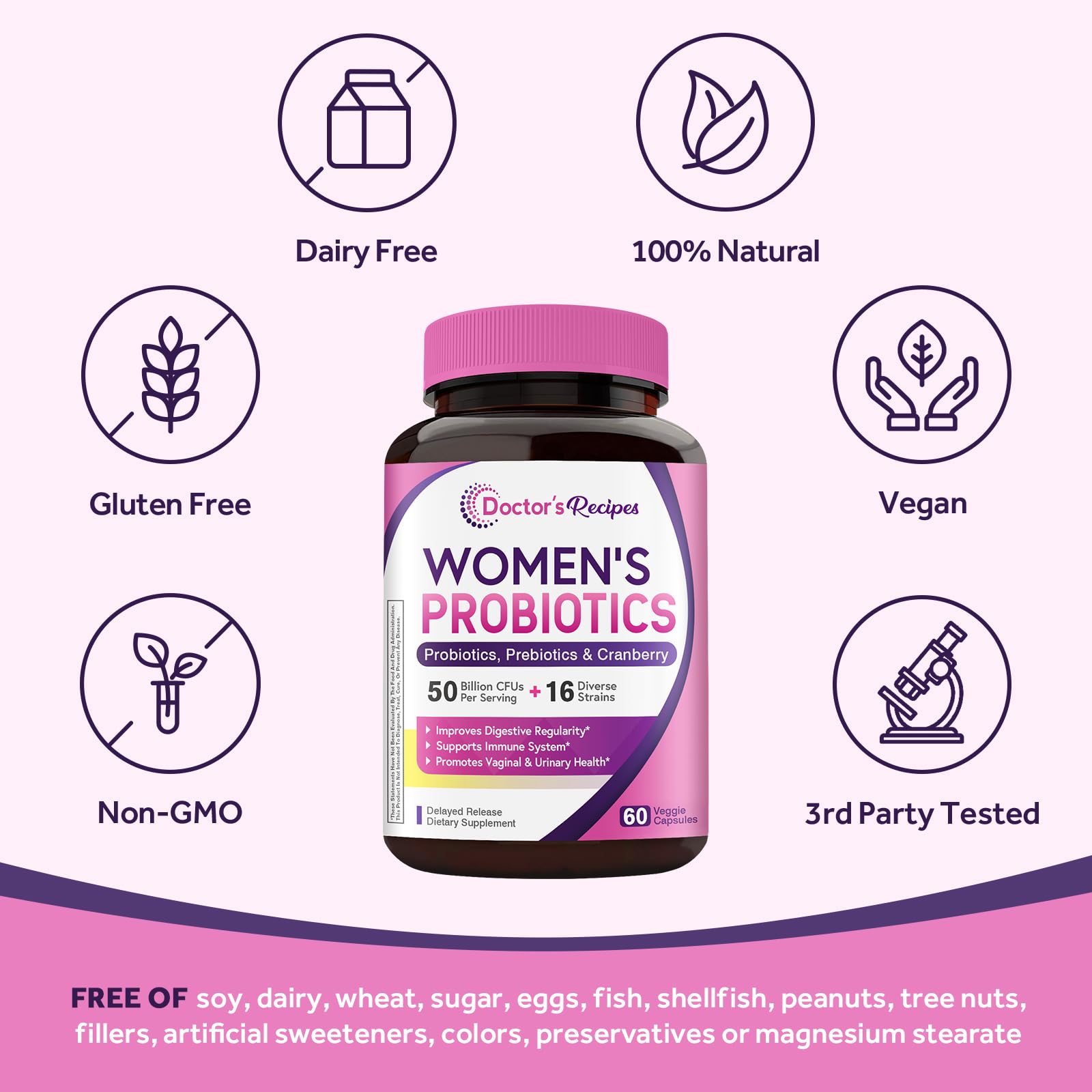Doctor's Recipes Women’s Probiotic 50B CFU | 16 Strains, Cranberry, Vaginal & Urinary Health