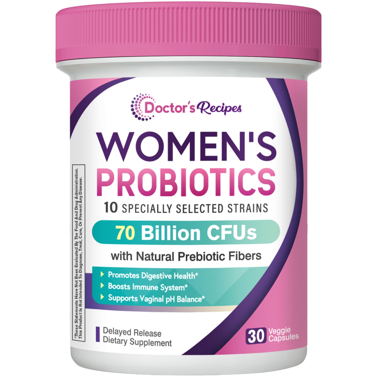 Doctor's Recipes Women's Probiotics — 70B CFU, 10 Strains, Organic Prebiotics, Digestive & Vaginal Health