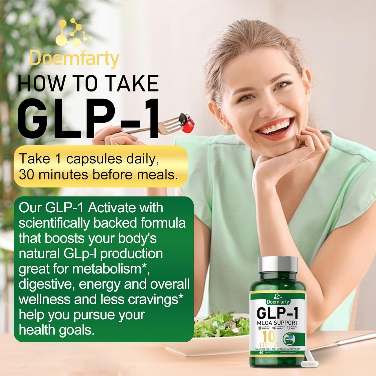 doemfarty GLP-1 Probiotic – GLP-Activate with 10B CFU, 60 Capsules