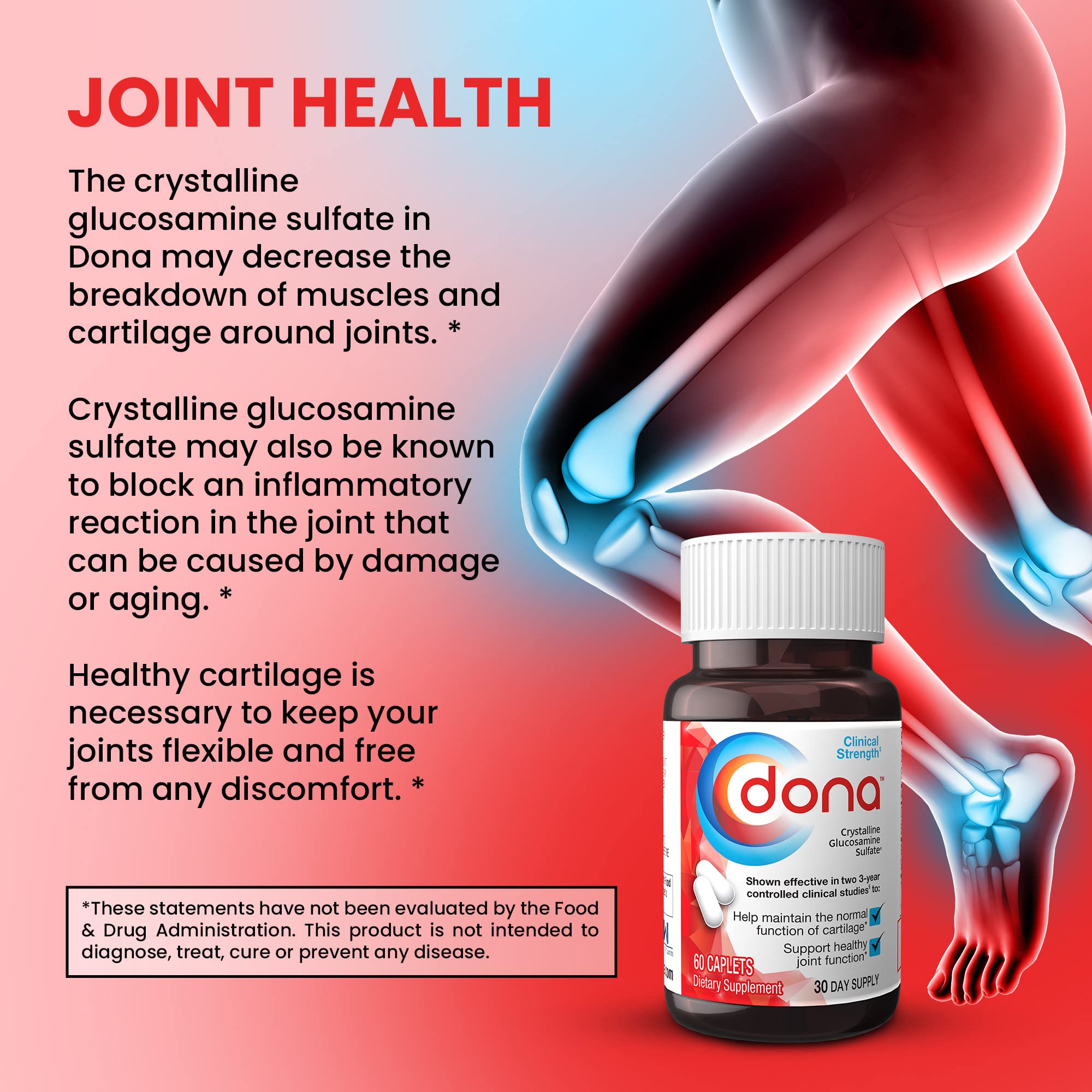 Dona Crystalline Glucosamine Sulfate 750 mg – Joint Support (2 Pack)