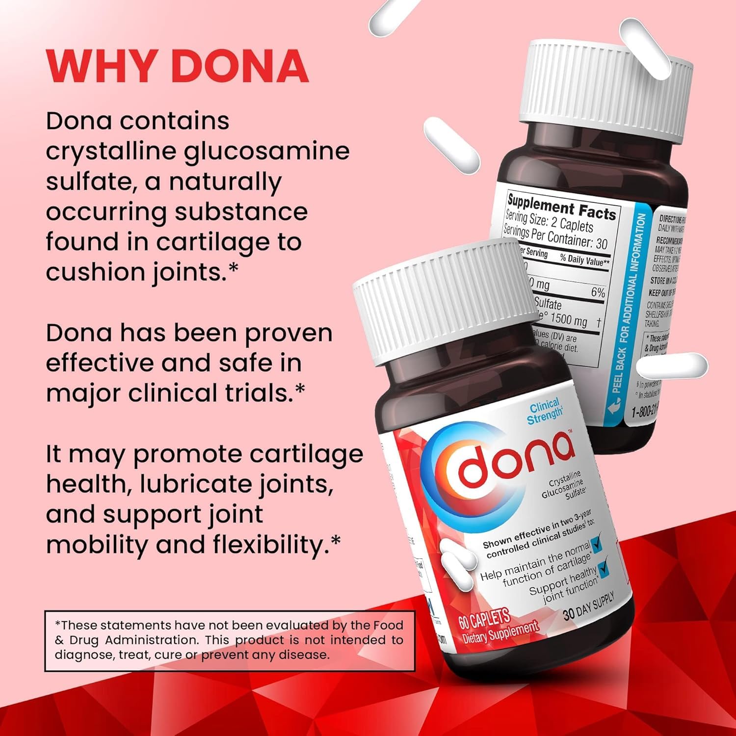 DONA Crystalline Glucosamine Sulfate 60 Caplets (3 Pack) - Joint Health