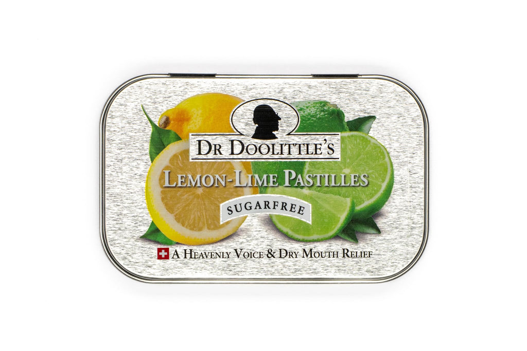 DOOLITTLE Dr Sugar Free Soft Fruit Pastilles for Voice and Throat – Lemon Lime, 2.12 oz Tin, Approximately 25 Count
