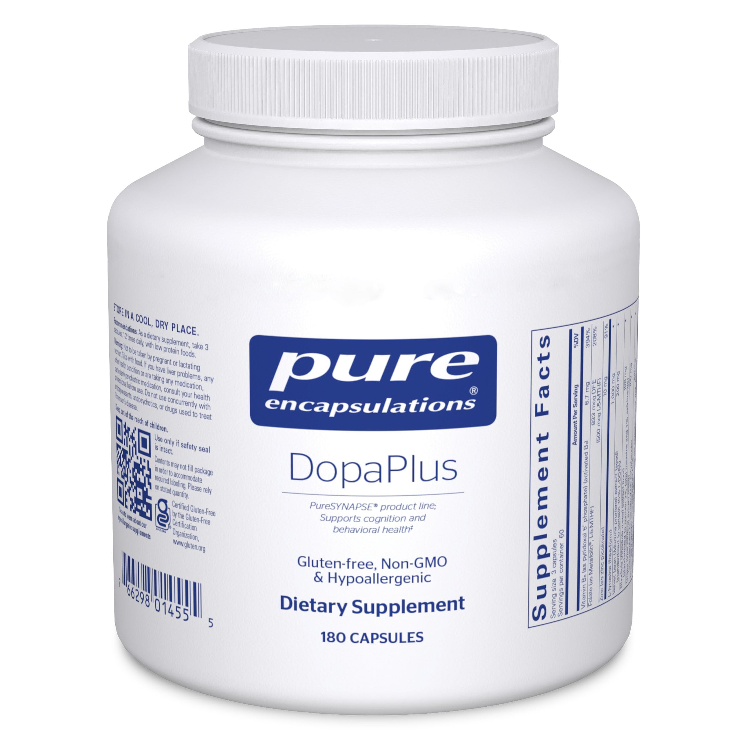 Pure Encapsulations DopaPlus — Supports Dopamine Production for Daily Brain Function* | Folate, B6 & L-5-MTHF | Non-GMO & Vegan - 180 Capsules