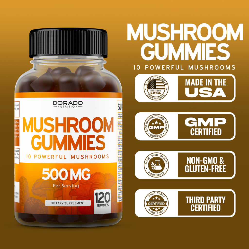 Mushroom Gummies 2500mg - 10-in-1 Focus & Brain Supplement | 120 Gummies (Pack of 2) | Vegan, USA Made