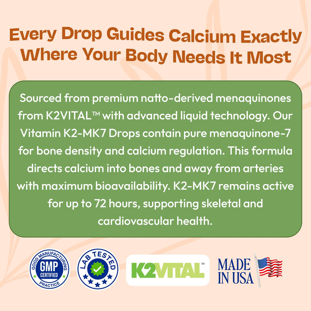 Vitamin K2 MK7 Liquid – 100 mcg, Vegan & Non-GMO, 60ml Berry Flavor | Bone & Cardiovascular Support