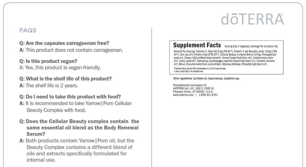 doTERRA Yarrow|Pom Capsules - Cellular Beauty Complex