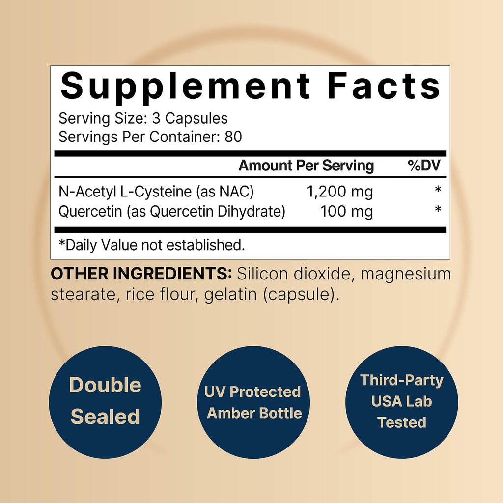2 Pack NAC with Quercetin – 1200mg/Serving, 480 Capsules | Non-GMO