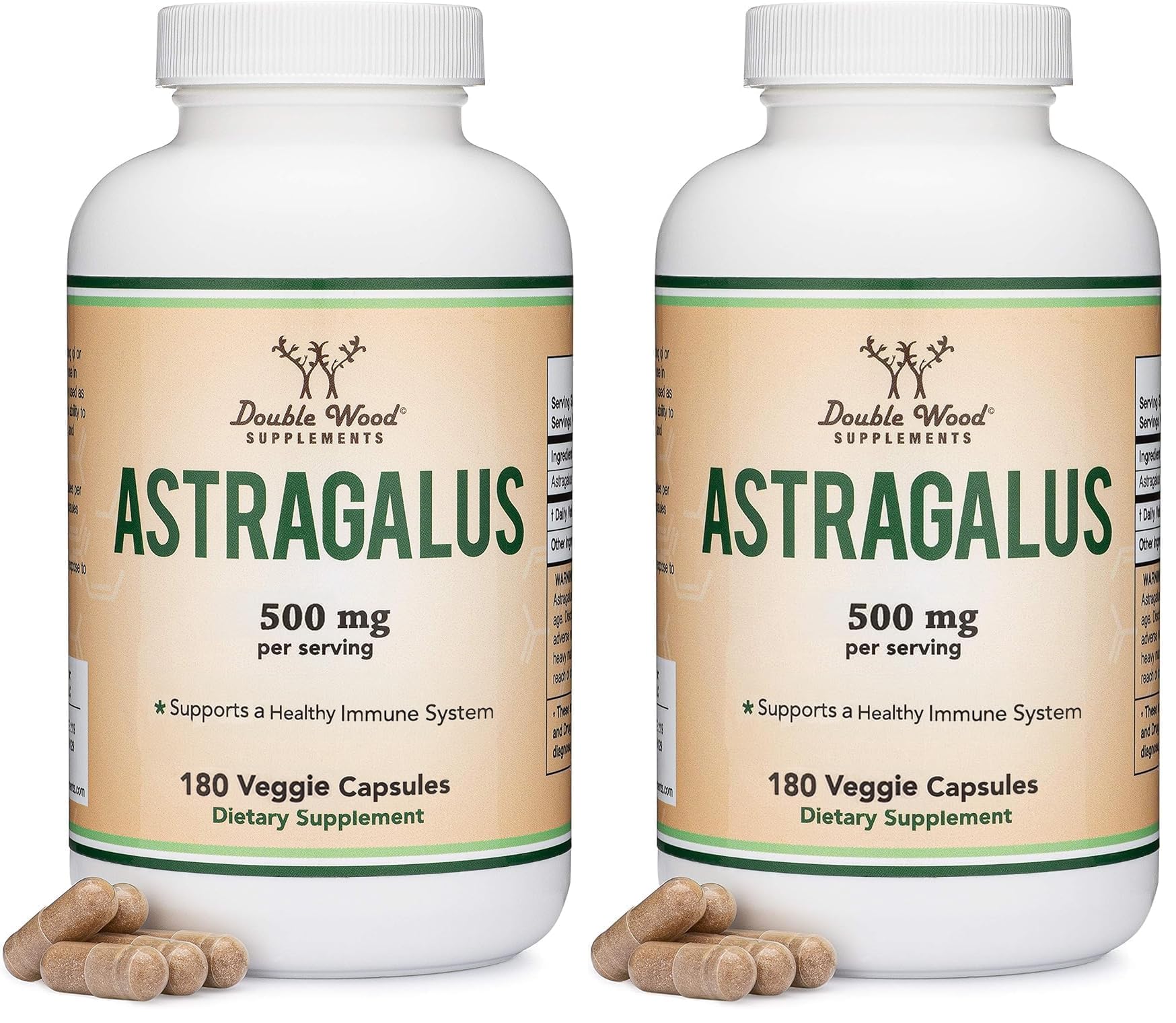 Double Wood Supplements Astragalus Immune Support 500mg – 180 Capsules Pack of 2 | Non-GMO, Gluten Free, Third-Party Tested