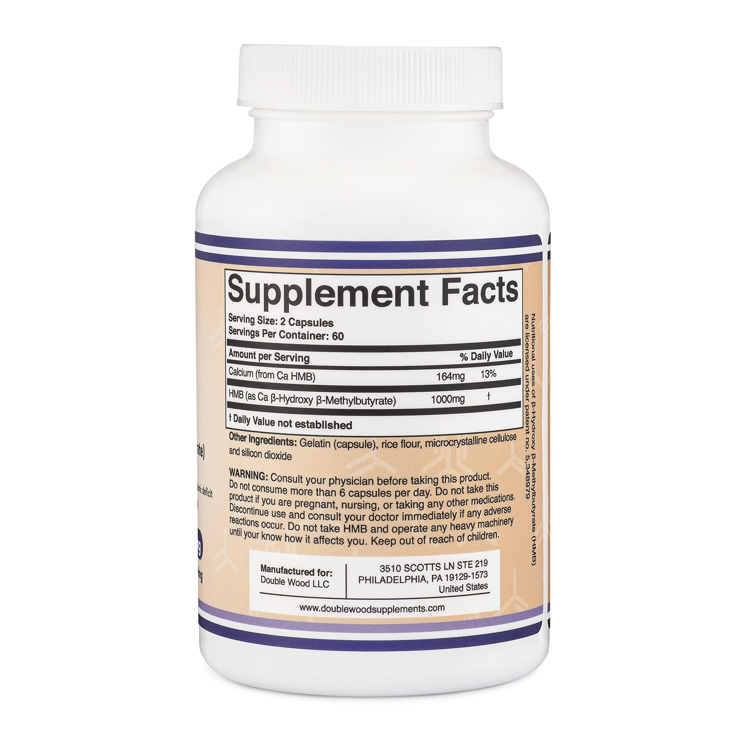 Double Wood Supplements HMB Supplement – 120 Capsules, Pack of 2, 1000 mg per Serving, Gluten Free, Non-GMO, Third-Party Tested