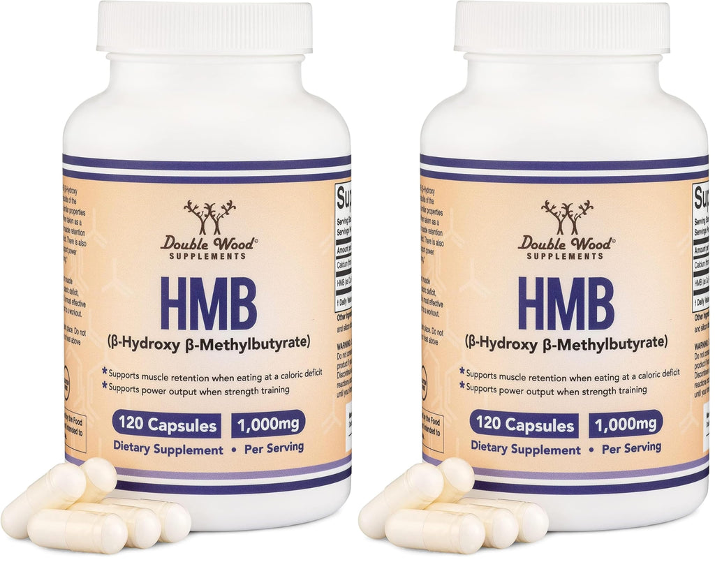 Double Wood Supplements HMB Supplement – 120 Capsules, Pack of 2, 1000 mg per Serving, Gluten Free, Non-GMO, Third-Party Tested